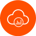 1. Enable business transformation displaying cloud and bar chart graphic in an orange circle