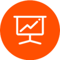 2. Investment Ready icon displaying a screen with an upward trend line chart in an orange circle