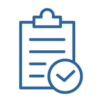 Blue icon with checklist representing accessibilitiy compliance